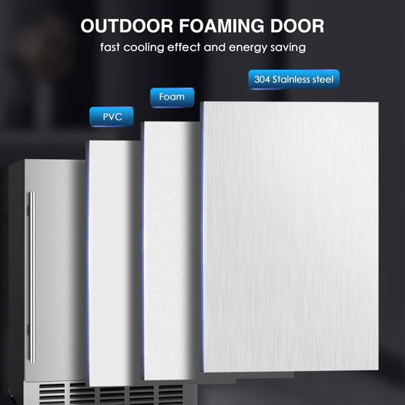 24 Inch Outdoor Beverage Fridge, Weather Proof Stainless Steel Beverage Cooler Under Counter Beer Fridge, Indoor/Outdoor Beverage Refrigerator for 190 Cans, Built-in/Freestanding (Foam Door)