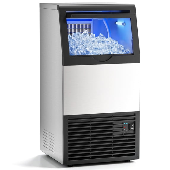 XUTUMM Commercial Ice Maker 100lbs/24H, Under Counter Ice Machine with 33lbs Ice Storage, Self-Cleaning Stainless Steel Freestanding for Home Bar