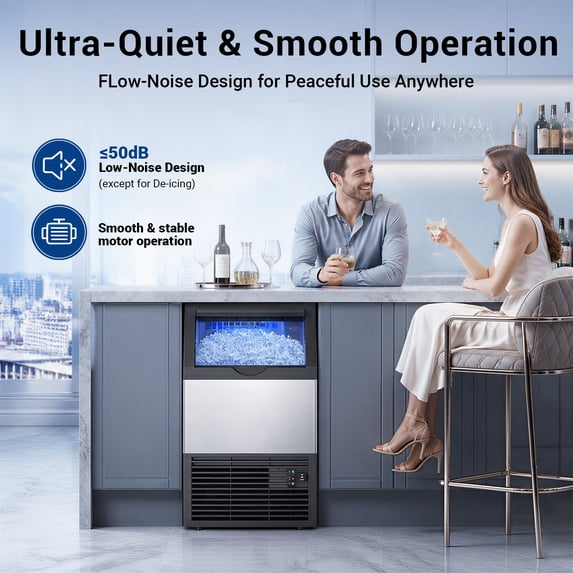 XUTUMM Commercial Ice Maker 100lbs/24H, Under Counter Ice Machine with 33lbs Ice Storage, Self-Cleaning Stainless Steel Freestanding for Home Bar