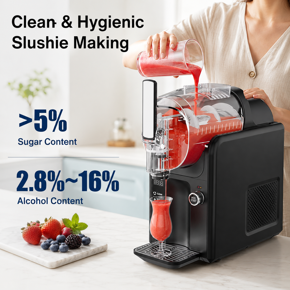 XUTUMM 85oz Home Slushie Machine , No Ice Frozen Drink Machine with 5 Presets Modes, Quiet Auto-Clean LED Display