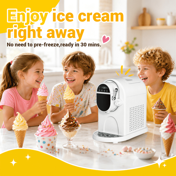 Xutumm 1.25 QT Compressor Ice Cream Maker, No Pre-Freezing Frozen Dessert Machine with Self-Cleaning, LED Display, Adjustable Hardness, Stainless Steel Bowl, White