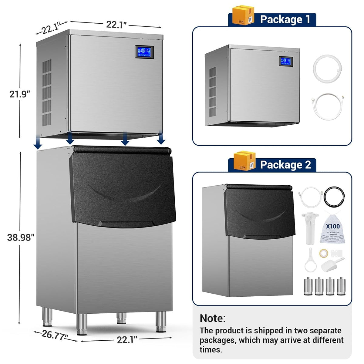 XUTUMM Commercial Ice Machine, 650Lbs/24H, ETL Approved, Auto-Cleaning Stainless Steel Ice Maker for Bars & Restaurants