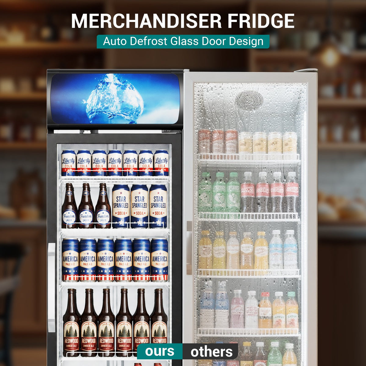 12 Cu Ft Commercial Beverage Fridge w/ Glass Door & LED Light - Freestanding Display Cooler for Shop, Restaurant, Business