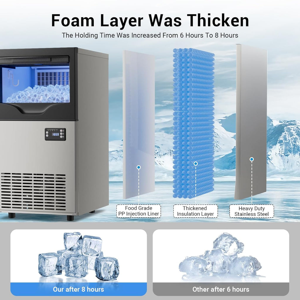 XUTUMM Commercial Ice Maker, 100 Lbs/24H Undercounter Ice Machine with 33 Lbs Storage Bin, 45 Ice Cubes, Adjustable Ice Thickness for Bar, Coffee Shop